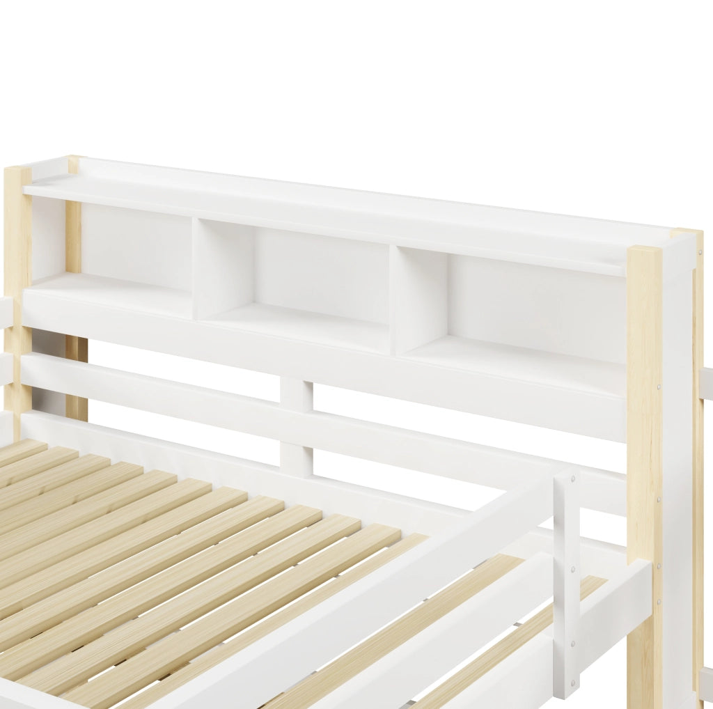 Letto a soppalco 140x200 cm con LED, scala contenitore e ampio spazio inferiore