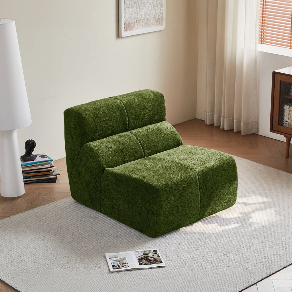 Poltrona in velluto con schiuma ad alta densità design ergonomico senza montaggio per soggiorno e ufficio verde