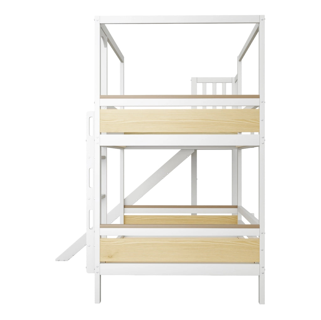 Letto a castello per bambini 90x200 cm in legno con scivolo e scala larga