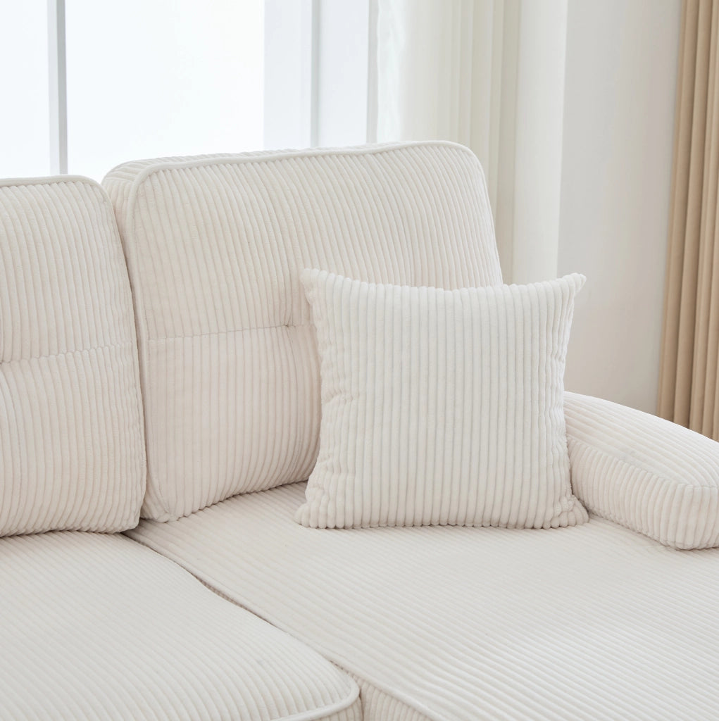 Divano a U 4 posti con doppia chaise longue; in tessuto effetto corda beige; 250x130x88 cm