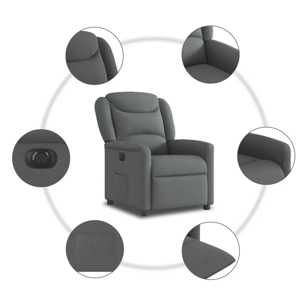 Poltrona Elettrica Reclinabile Grigio Scuro in Tessuto 3303175