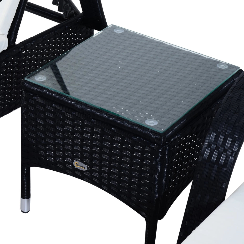 EasyComfort Set da Giardino con 2 Sedie a Sdraio con Schienale Reclinabile e Tavolino Basso in Rattan PE, Nero