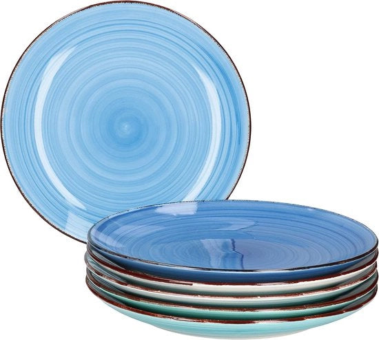 Set di piatti da tavola estivi per 6 persone - 6 pezzi di ceramica con decorazione moderna in diverse tonalità di blu