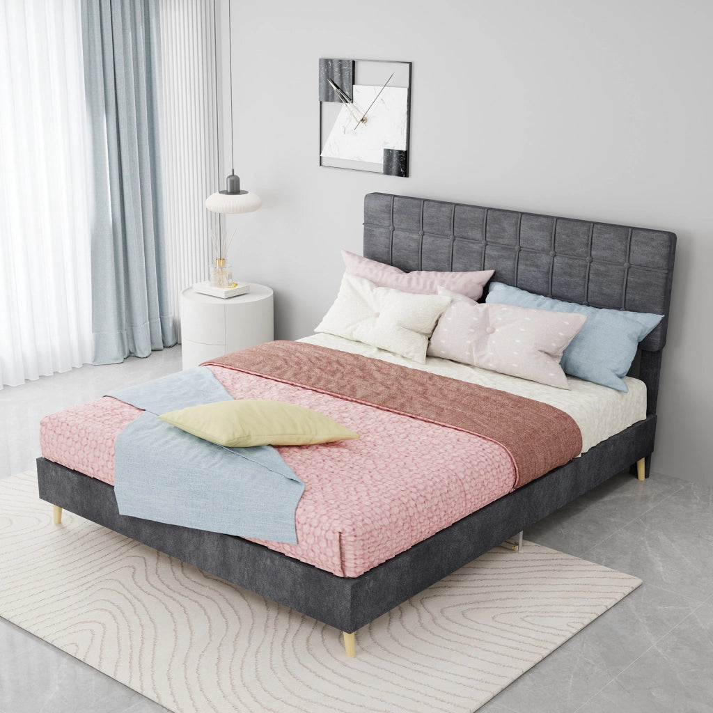 Letto matrimoniale rivestito in velluto grigio 140x200 cm