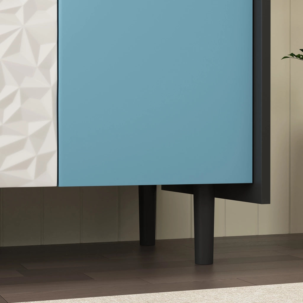 Credenza con 2 cassetti 2 vani aperti e armadietto in MDF nero e blu per cucina sala da pranzo 120 × 40 × 80 cm