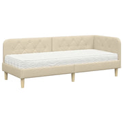 Letto singolo | Letto per adulti | Cornice del letto ad angolo Crema 80 x 200 cm Tessuto