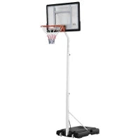 Canestro Basket per Adulti con Tabellone in PVC Regolabile 210-260cm Ruote Integrate Bianco