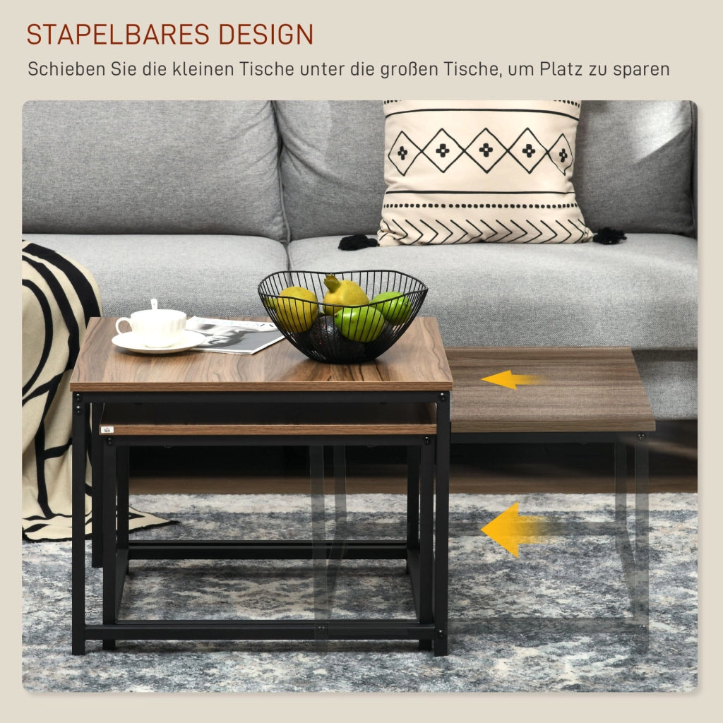 Set di 2 tavolini da caffè stile industriale 60x60x45 cm legno e acciaio