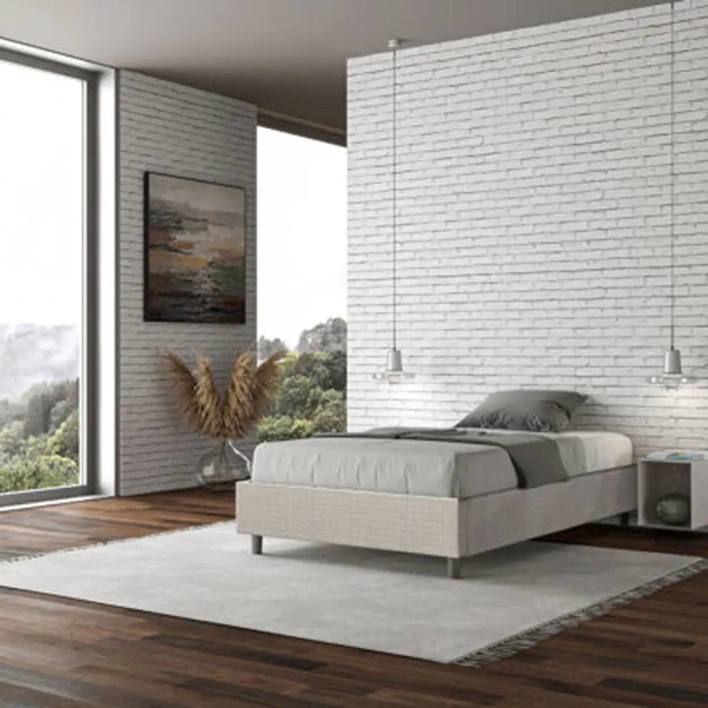Letto una piazza e mezza con rete imbottito 120x200 tessuto Labirinto 1 bianco Azelia