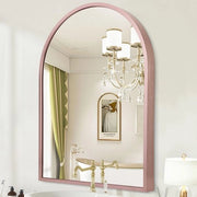 Specchio a muro curvo per bagno, specchio per parete, tavolo da toeletta, decorazione, camera da letto, tavolo da toeletta, ingresso, soggiorno, cornice metallica 65 x 45 cm, roségoud.