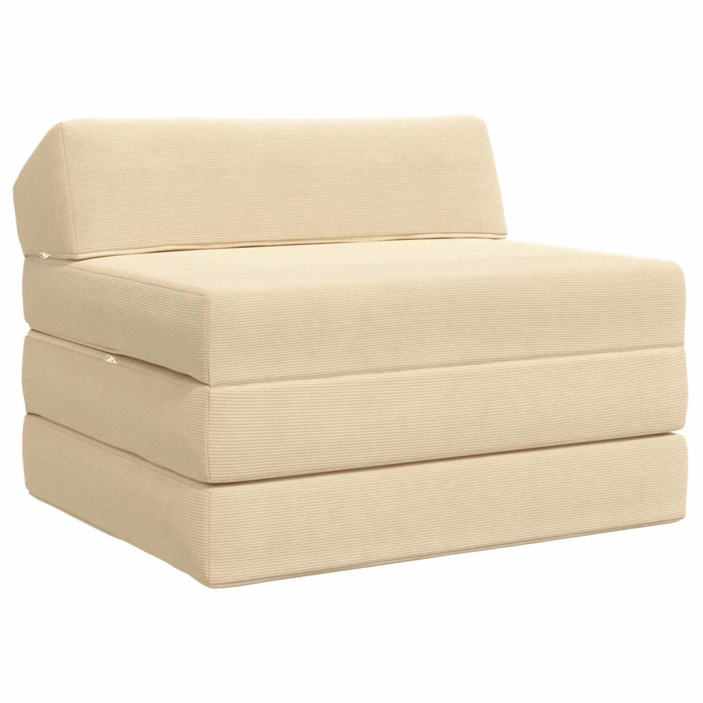 Divano Letto Pieghevole Crema 200 x 70 x 10 cm Tessuto in Cords 900031