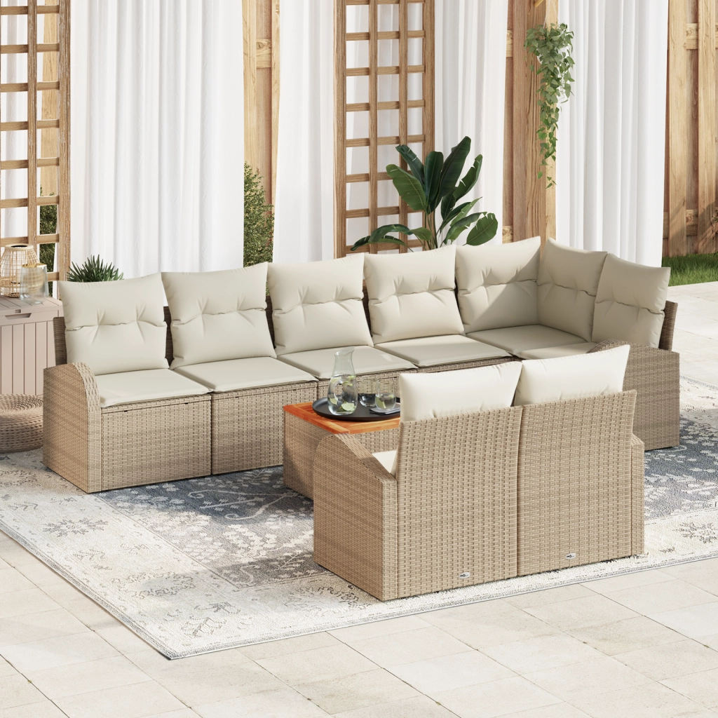 Set SofÃ  Giardino 9 Pezzi Cuscini Beige Polirattan Acacia