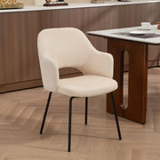SEDIA da pranzo in corduroy beige, design a vasca, gambe in acciaio