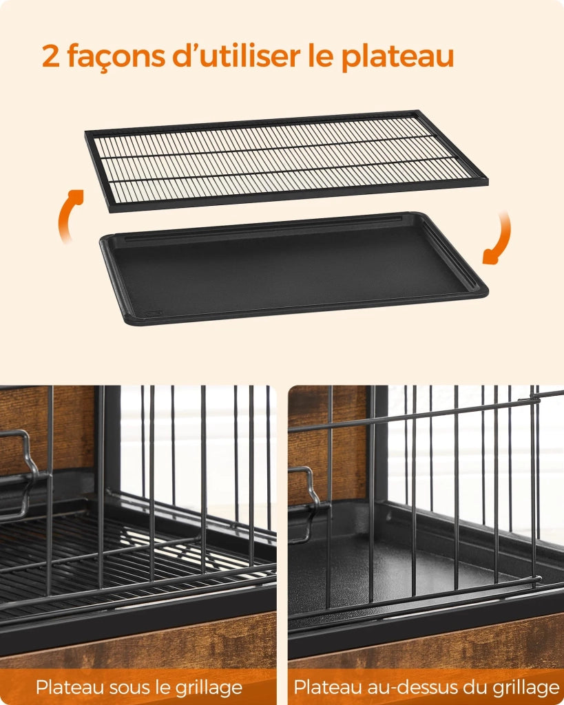 Tavolino laterale per trasportino per cani cuccia moderna per cani fino a 32 kg gabbia per cuccioli vassoio rimovibile cuccia per animali domestici 2 porte 12_0004787