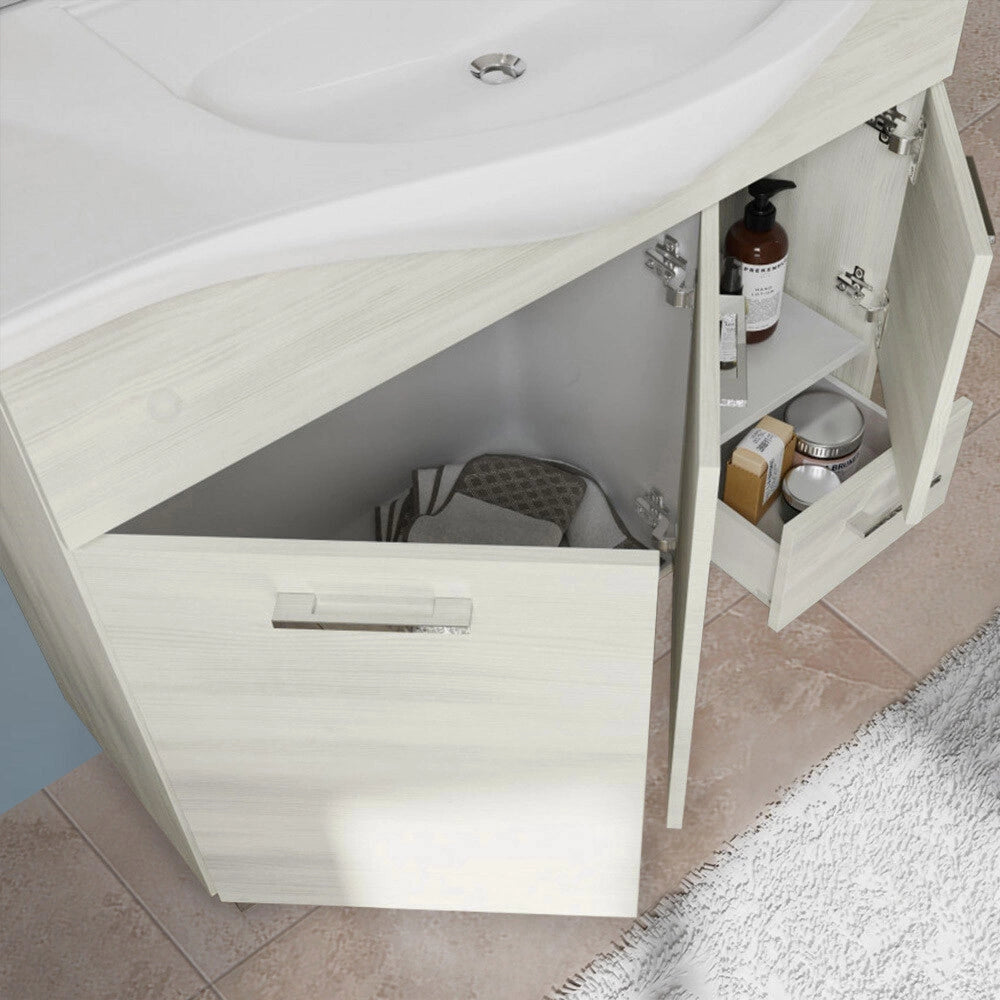 Mobile bagno da terra 85 cm rovere ghiaccio con pensile specchio e luce LED