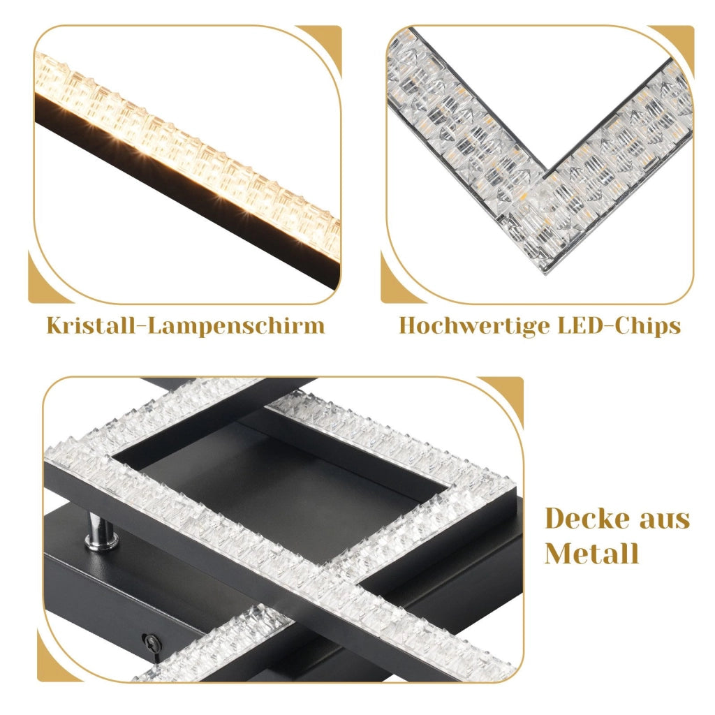 ZMH Lampada da soffitto plafoniera LED 24W nera cristallo luce bianco caldo moderna per soggiorno camera letto cucina