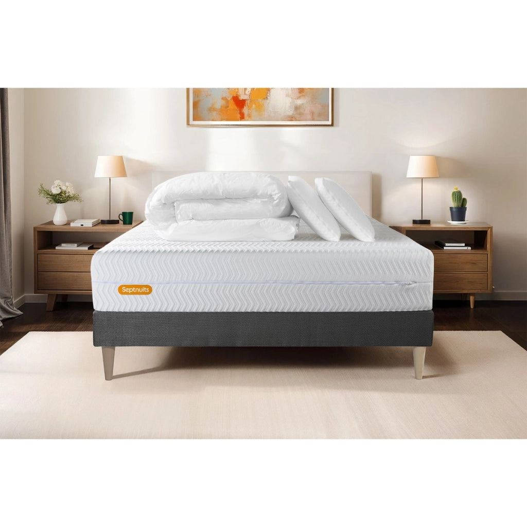 Pacchetto letto completo - Materasso 200x200cm + Box spring con doghe (kit) + 2 cuscini + Piumino - Memo Bio