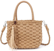 Borsa a Spalla con Cinturino per Donne Ragazze Borsa da Spiaggia Clutch a Mano con Maniglie Tessute a Maglia