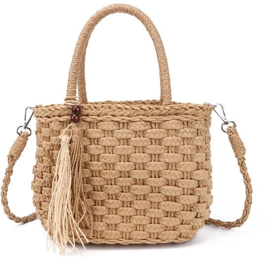 Borsa a Spalla con Cinturino per Donne Ragazze Borsa da Spiaggia Clutch a Mano con Maniglie Tessute a Maglia