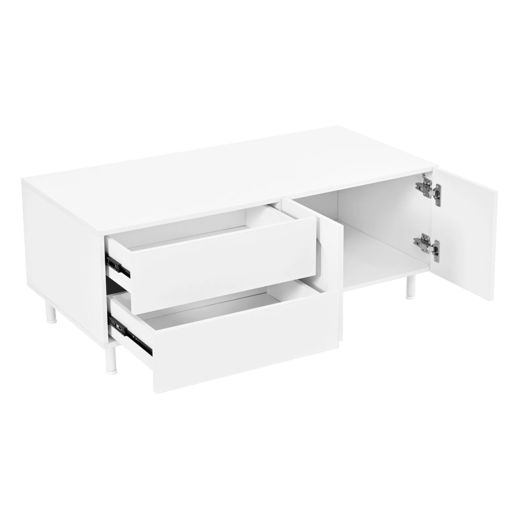 Tavolino da caffè con 2 cassetti e 2 ante - per soggiorno - 100×50×39.5 cm - bianco