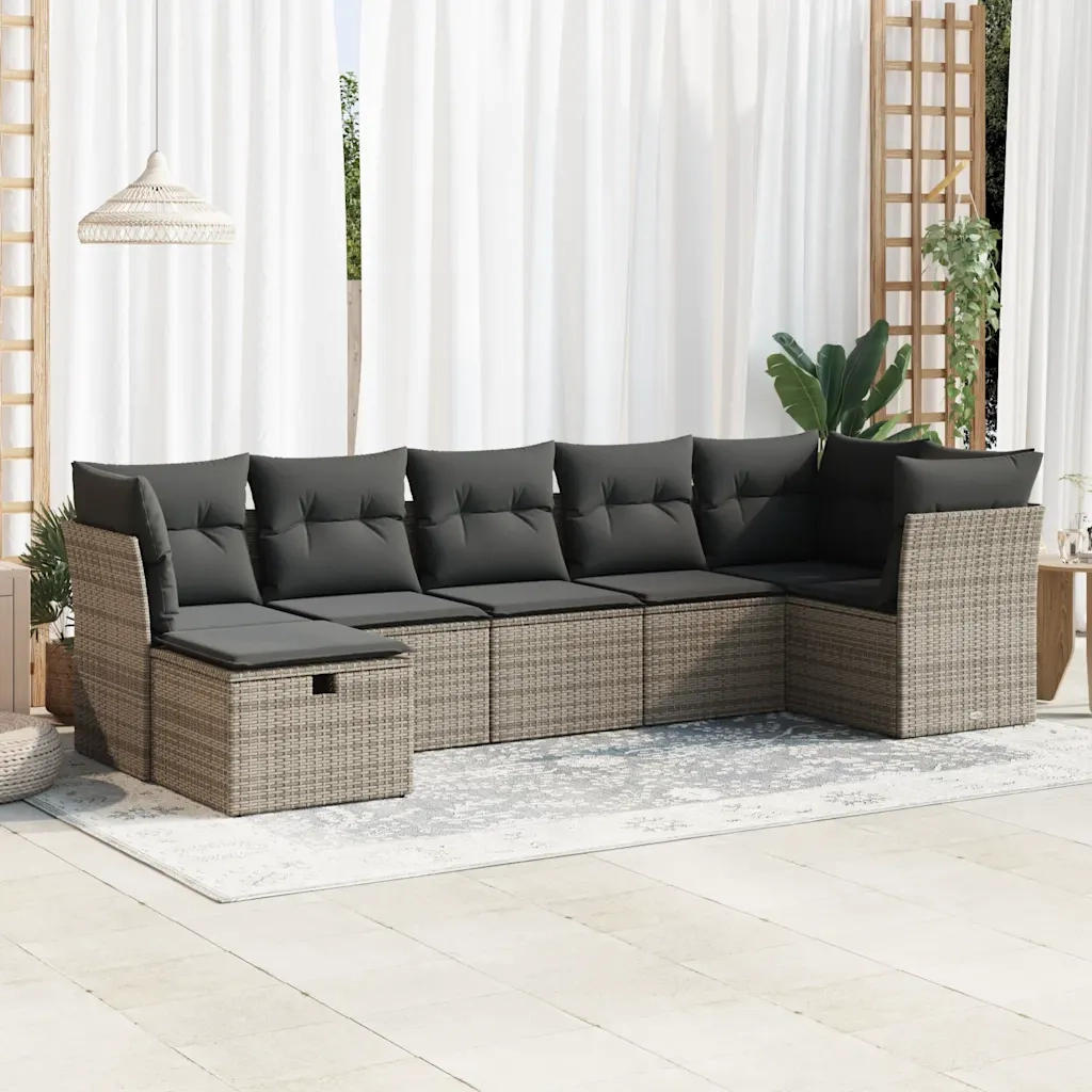Set Divani da Giardino 7 pz con Cuscini Grigio in Polyrattan 3325306
