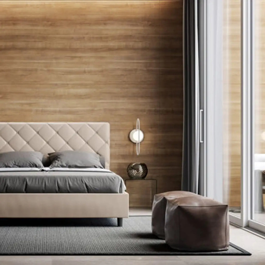 Letto matrimoniale con rete imbottito 160x210 similpelle tortora Priya