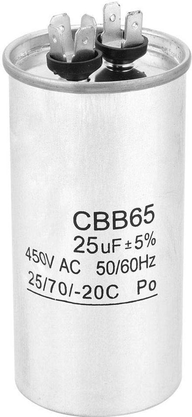 Condensatore elettrolitico non polarizzato 25μF 450V - CBB65 - Condensatore in alluminio - Ideale per l'aria condizionata - Sicuro da utilizzare - Condensatore di alimentazione