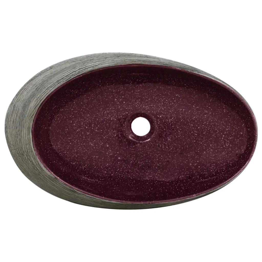 Lavabo da Appoggio-Lavandino-Lavello Viola e Grigio Ovale 59x40x14 cm Ceramica