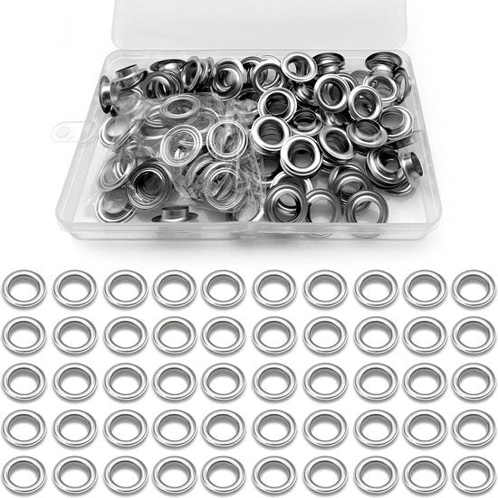 Set di 100 anelli in acciaio inox - 12 mm - occhi metallici - occhiali - bagaglio per scarpe - pelle - paratenti - parafanghi per borse