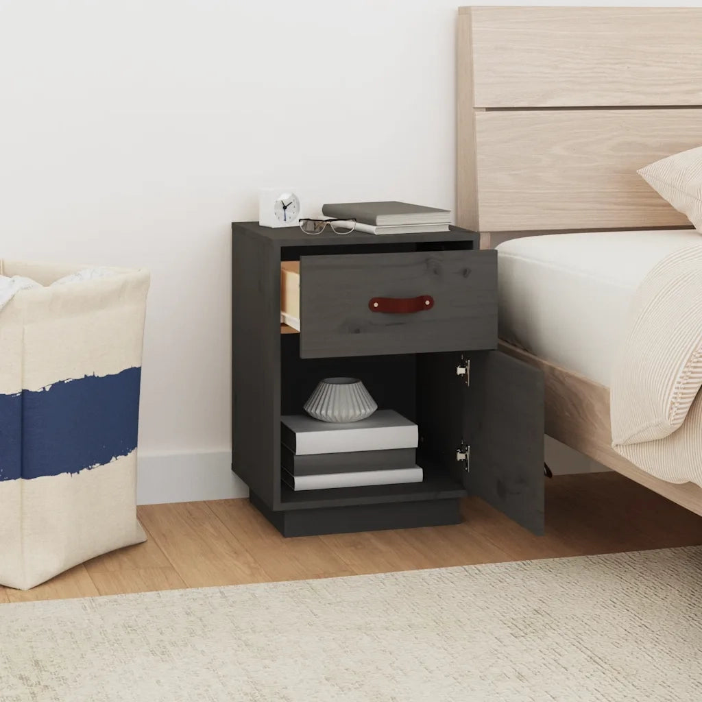 Comodino Grigio 40x34x55 cm in Legno Massello di Pino 818309