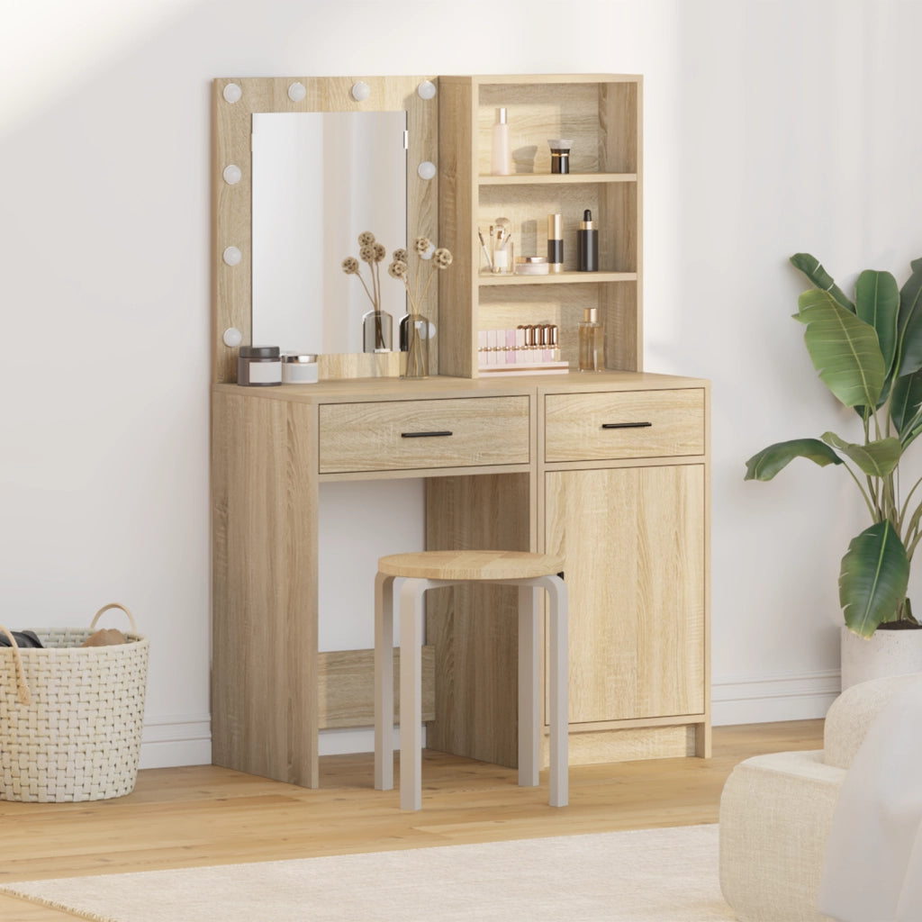 Set di 2 pezzi di toeletta con LED in legno ingegnerizzato Rovere Sonoma