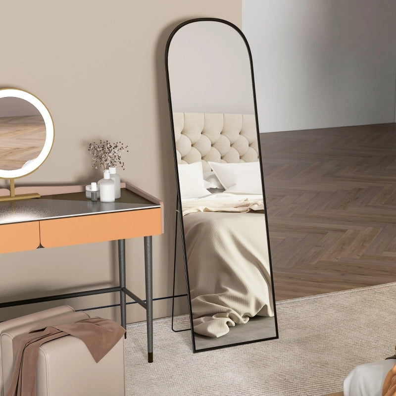 Specchio a figura intera 169 x 49 cm, specchio curvo da terra con vetro infrangibile e cornice in alluminio, specchio da parete per appoggiarsi o