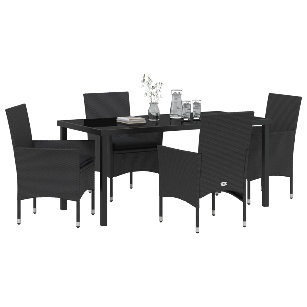Set da Pranzo 5 Pezzi con Cuscini Rattan Sintetico Nero