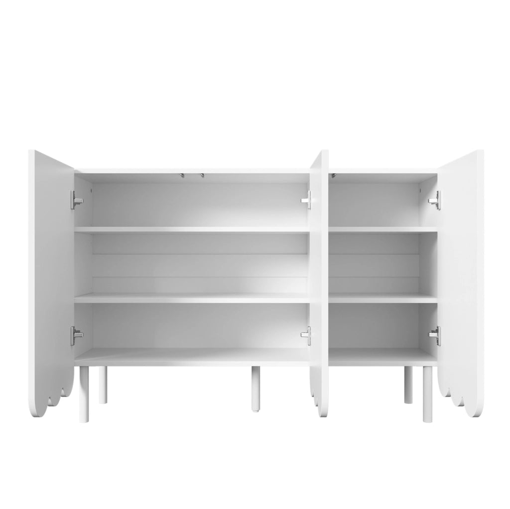 Credenza bianca con ante ondulate e ripiani regolabili 120x35x80 cm