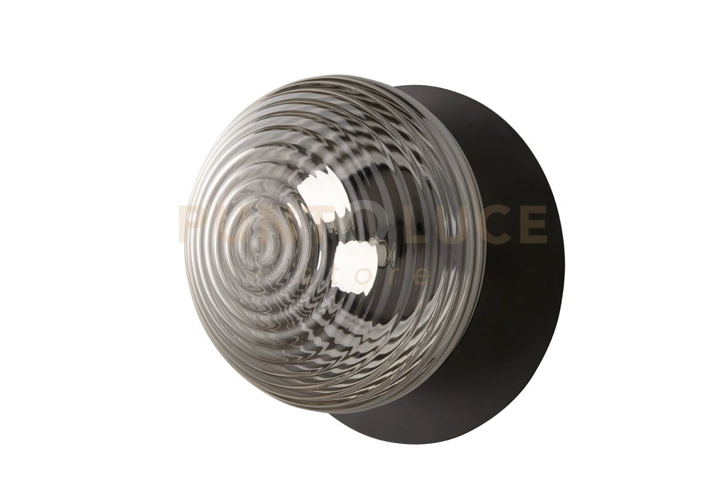 PLAFONIERA TONDO BASE NERA 1 VETRO FUME' 2 LUCI ATTACCO E27 D.46CM