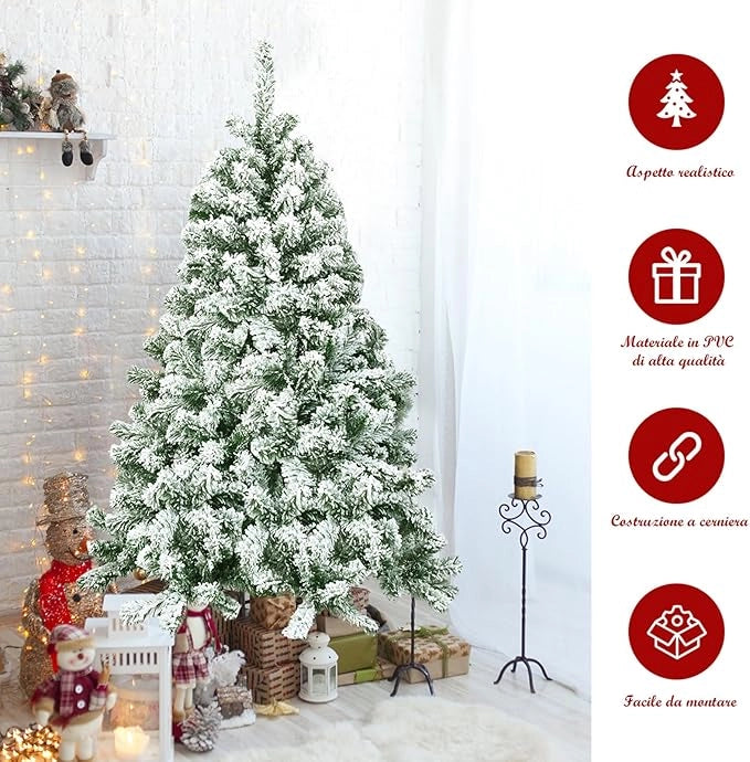 Albero di Natale Innevato da 135/180/225 cm, Albero di Natale con 400/928/1364 Rami Folti e Base di Metallo, Albero di Natale Realistico per Casa, Ufficio e Negozio (135 cm)