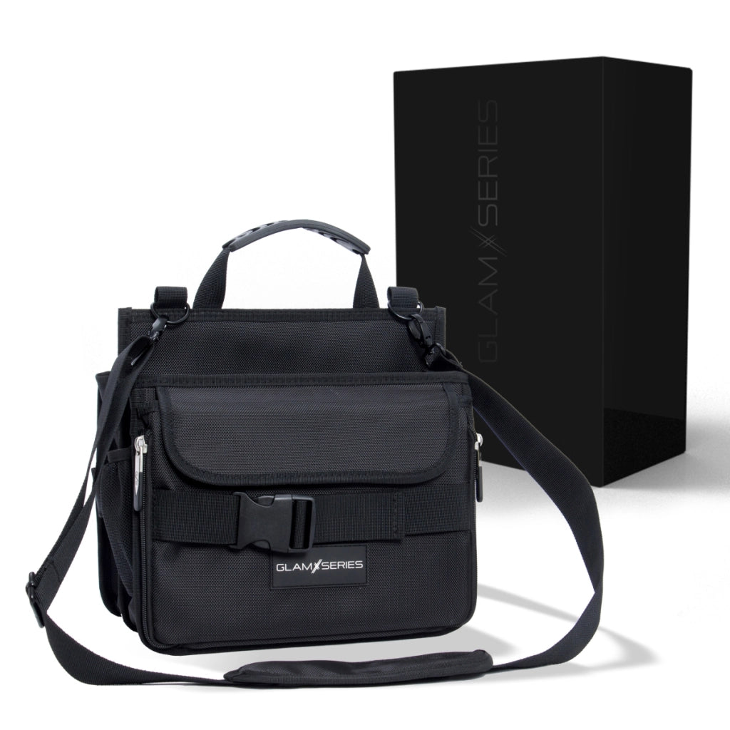 GlamSeries GlamCarrier Borsa porta trucchi con ampio spazio, trousse pieghevole per cosmetici con manico e tracolla, pochette da lavoro ideale per truccatori e parrucchieri