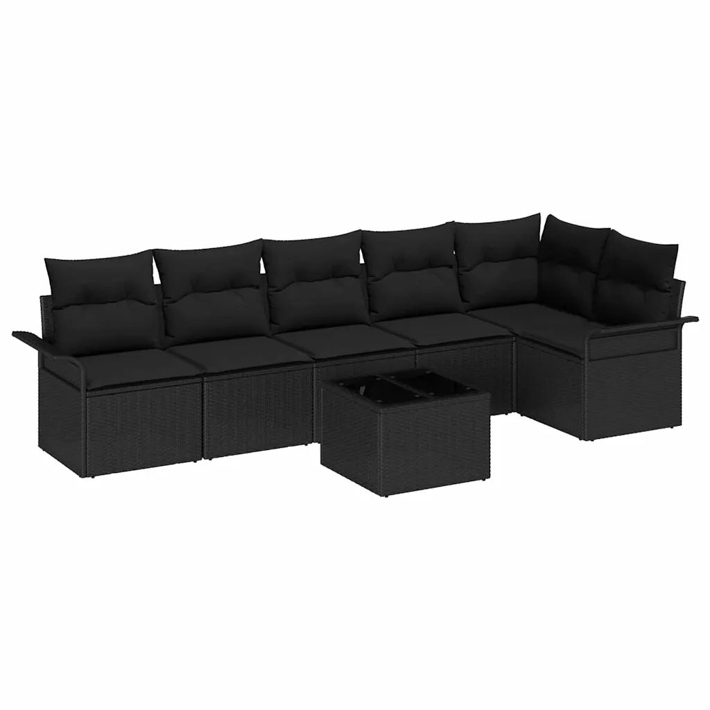 Set Divano da Giardino con cuscino 7 pcs Nero polyrattan 3345393