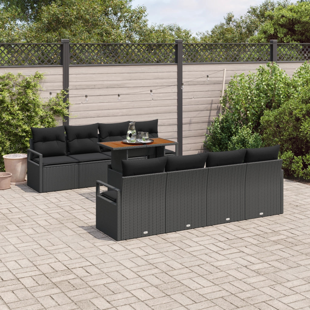 Set di divani da giardino  9 pezzi con cuscini in rattan polimerico nero