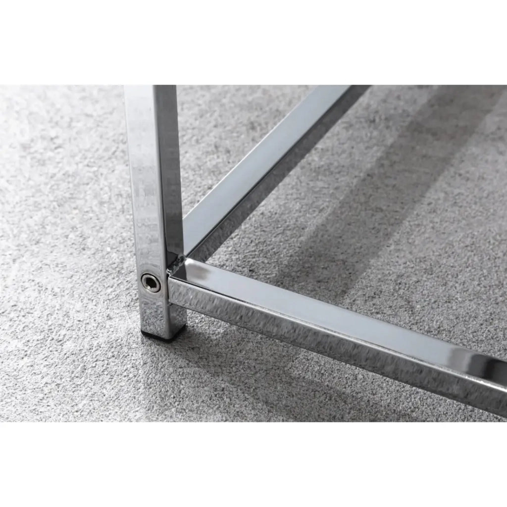 Tavolini bassi nidificati VORTEX bianco opaco e metallo argentato - set di 3 design moderno