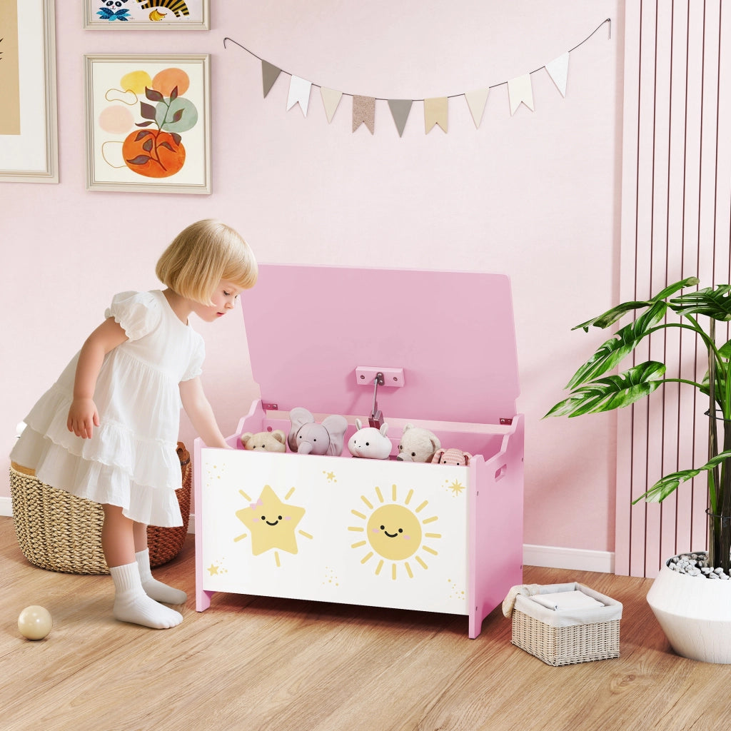 Baule Portagiochi con Coperchio per Bambini per Giocattoli e Vestiti. 60x37x39 cm. Rosa
