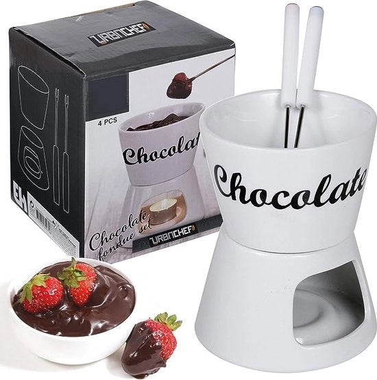 Set di fonduta per Natale - Fonduta al cioccolato - Bianco - 2 Forchette