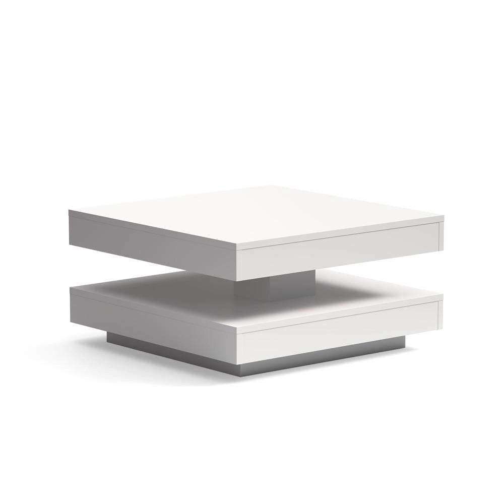 Tavolino da salotto Monolith con doppio piano quadrato girevole colore bianco 67x67 cm