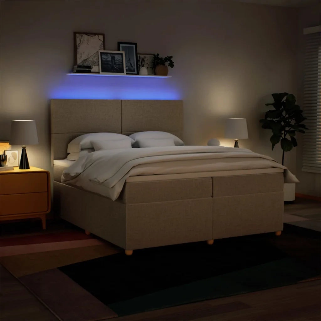 vidaXL Giroletto a Molle con Materasso Crema 200x200 cm in Tessuto