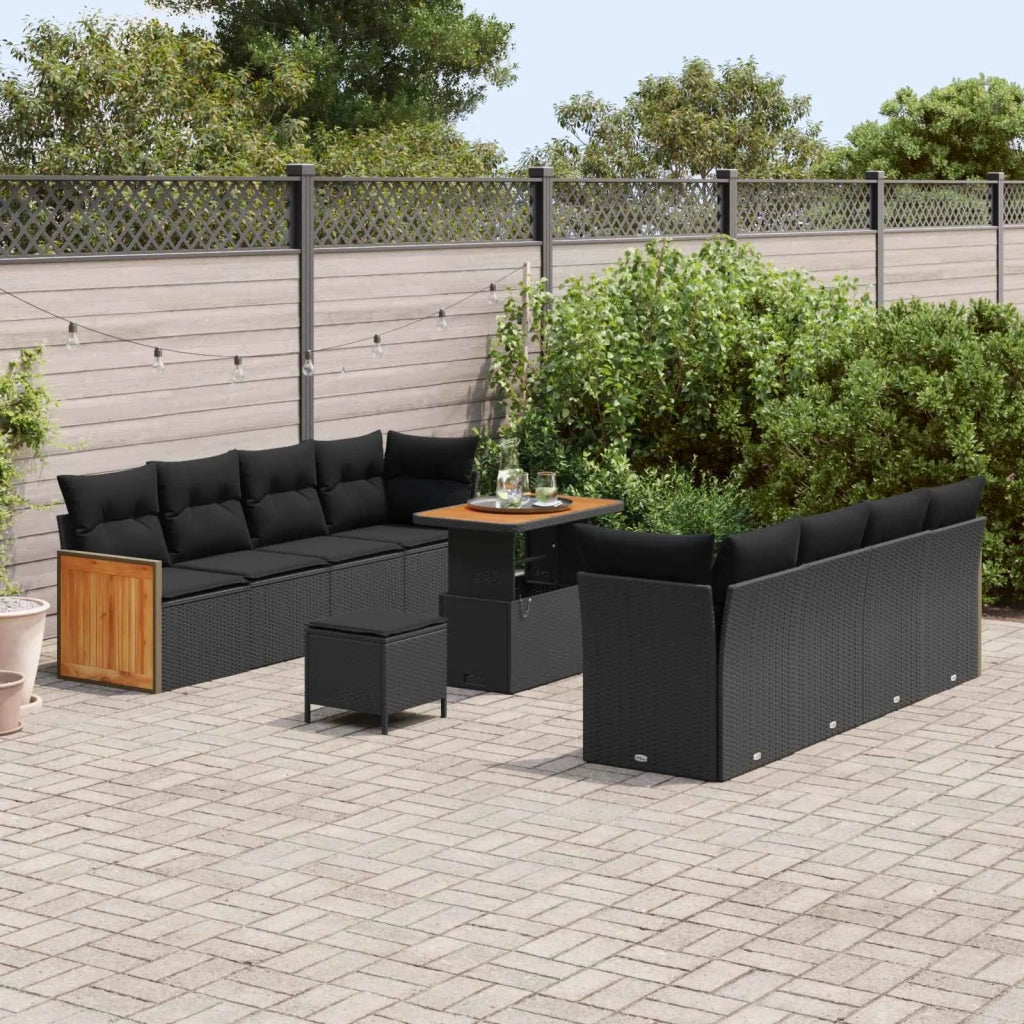 Set Divano da Giardino con cuscino 11 pcs Nero