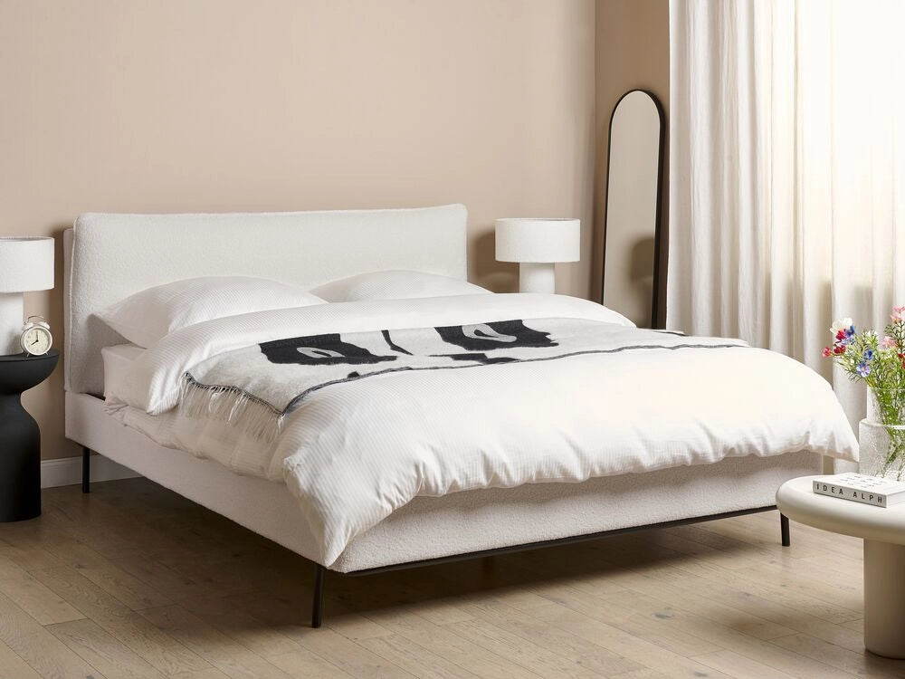 Letto a doghe Bianco Bouclè Imbottito 160 x 200 cm EU Matrimoniale Design Moderno