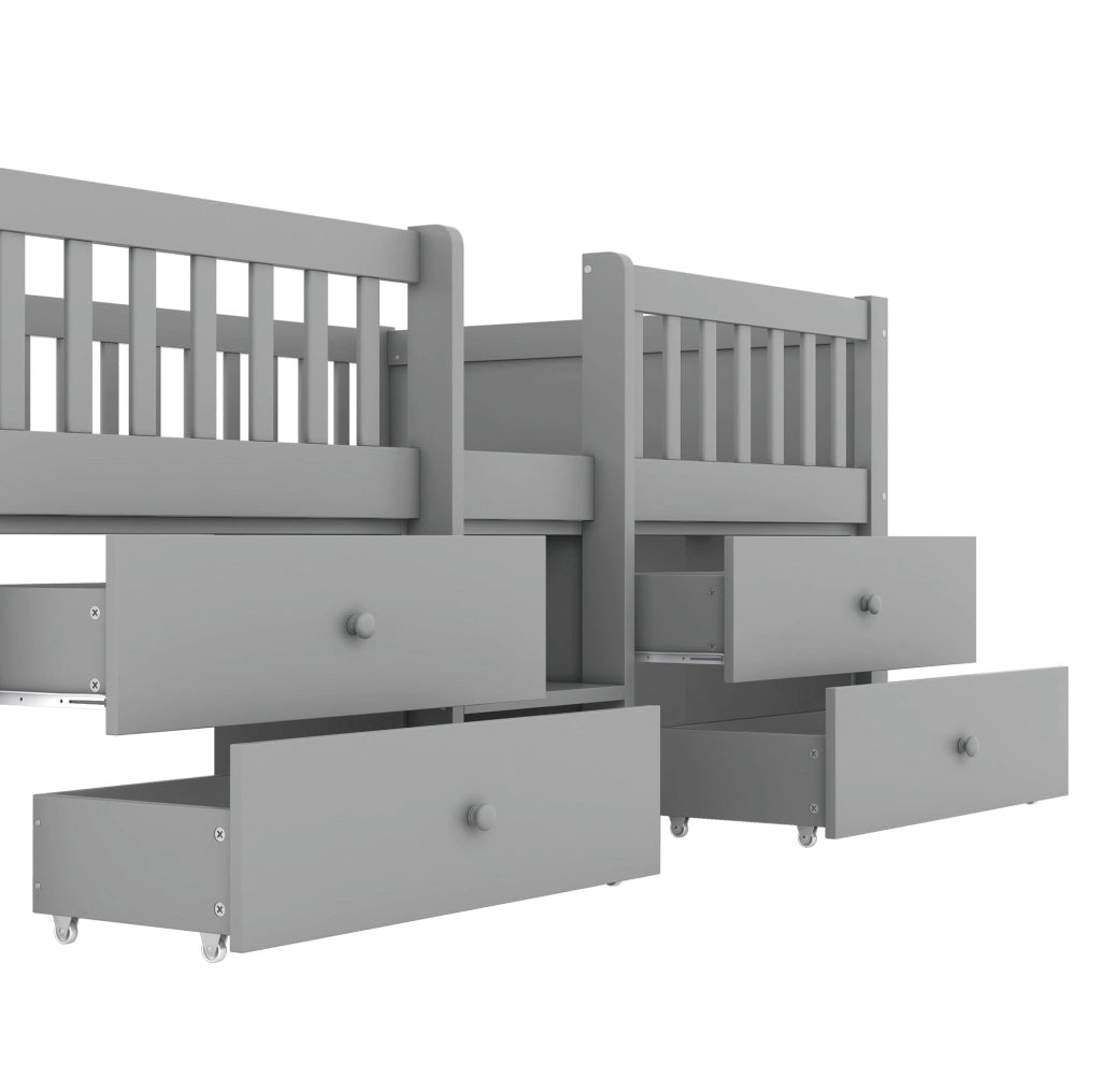 Letto semidivano 90x200 cm con 4 cassetti; sponde di sicurezza e scala; grigio