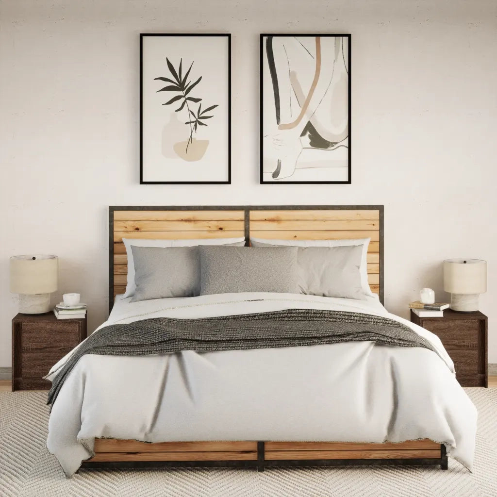 Comodini con Luci LED 2pz Rovere Marrone in Legno Multistrato
