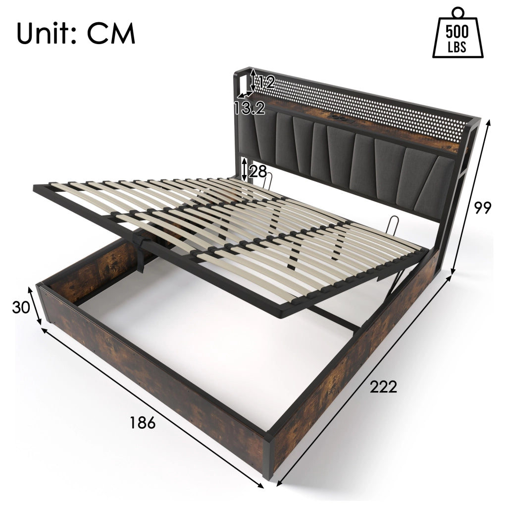 Letto matrimoniale 180x200 cm con LED RGBW, USB e prese