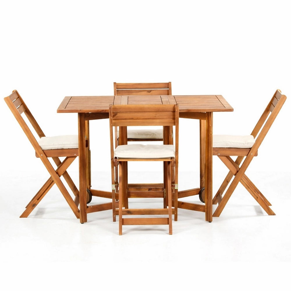 Set tavolo e 4 sedie da esterno in legno richiudibile 110x90 cm Vittoria